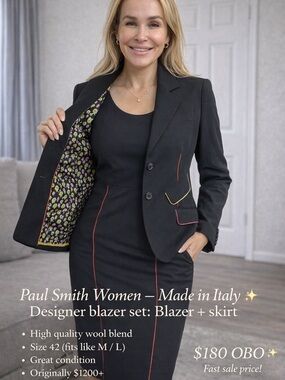 Paul Smith Black Women's Blazer with Colorful Piping and Floral Lining